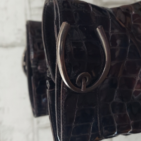 Stuart Weitzman croc embossed pointed toe patent leather ankle boots - Picture 10 of 15